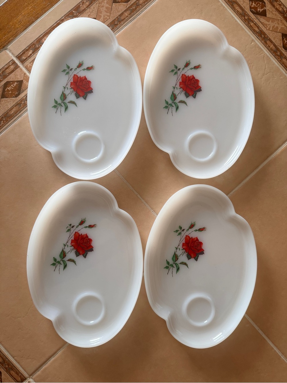Lot of 4 Federal Glass Milk White Rosecrest Snack Sandwich Luncheon Set
